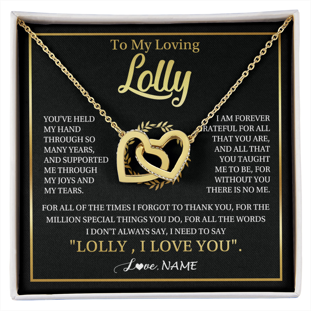 Interlocking Hearts Necklace 18K Yellow Gold Finish | 1 | Personalized To My Lolly Gifts Necklace From Granddaughter Grandson Grateful Thank You Lolly Birthday Mothers Day Jewelry Customized Gift Box Message Card | siriusteestore