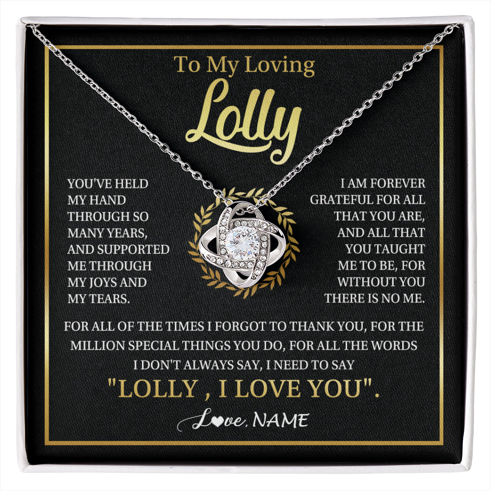 Love Knot Necklace 14K White Gold Finish | 1 | Personalized To My Lolly Gifts Necklace From Granddaughter Grandson Grateful Thank You Lolly Birthday Mothers Day Jewelry Customized Gift Box Message Card | siriusteestore