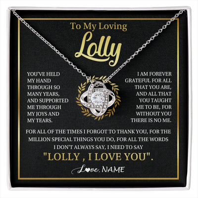 Love Knot Necklace 14K White Gold Finish | 1 | Personalized To My Lolly Gifts Necklace From Granddaughter Grandson Grateful Thank You Lolly Birthday Mothers Day Jewelry Customized Gift Box Message Card | siriusteestore