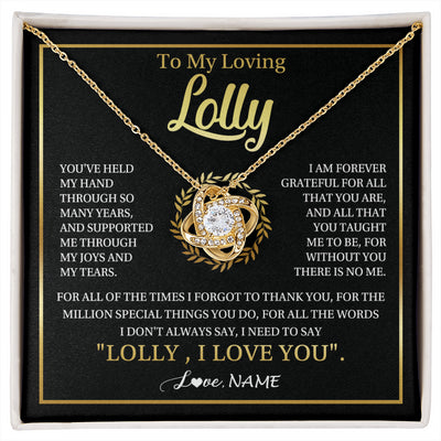 Love Knot Necklace 18K Yellow Gold Finish | 1 | Personalized To My Lolly Gifts Necklace From Granddaughter Grandson Grateful Thank You Lolly Birthday Mothers Day Jewelry Customized Gift Box Message Card | siriusteestore