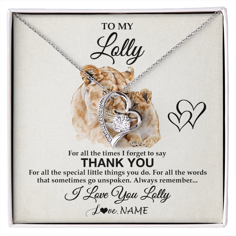 Forever Love Necklace 14K White Gold Finish | 1 | Personalized To My Lolly Necklace From Granddaughter Thank You Lion Lolly Gift For Mothers Day Birthday Gift Christmas For Lolly Gift Box Message Card | siriusteestore