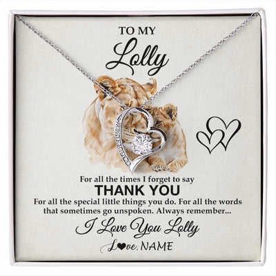 Forever Love Necklace 14K White Gold Finish | 1 | Personalized To My Lolly Necklace From Granddaughter Thank You Lion Lolly Gift For Mothers Day Birthday Gift Christmas For Lolly Gift Box Message Card | siriusteestore