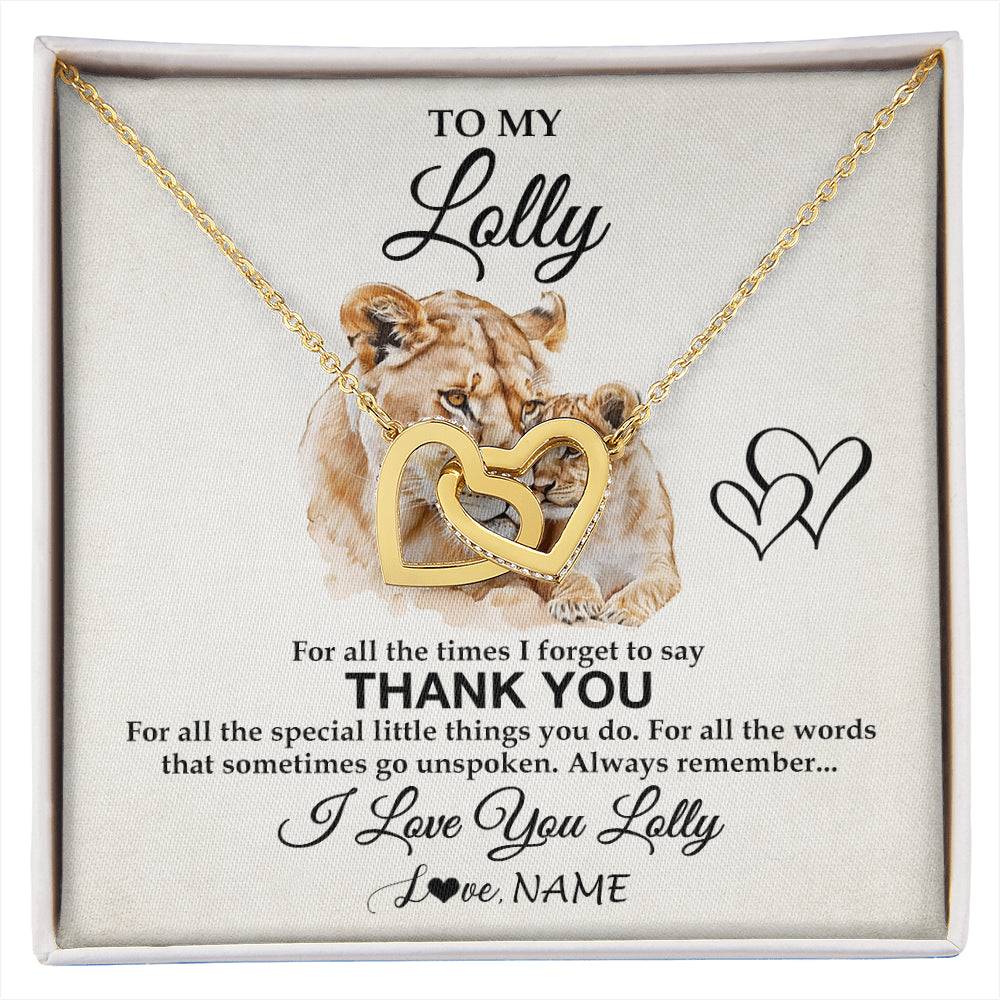 Interlocking Hearts Necklace 18K Yellow Gold Finish | 1 | Personalized To My Lolly Necklace From Granddaughter Thank You Lion Lolly Gift For Mothers Day Birthday Gift Christmas For Lolly Gift Box Message Card | siriusteestore