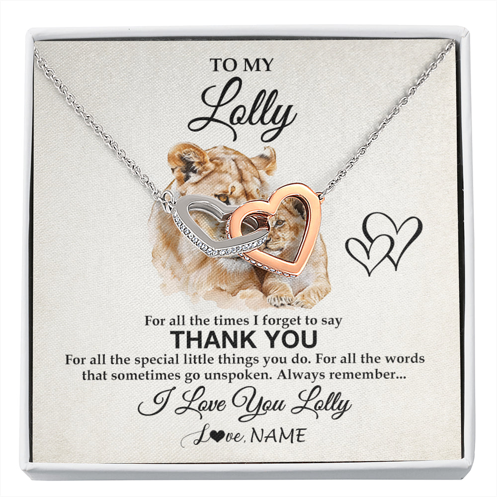 Interlocking Hearts Necklace Stainless Steel & Rose Gold Finish | 1 | Personalized To My Lolly Necklace From Granddaughter Thank You Lion Lolly Gift For Mothers Day Birthday Gift Christmas For Lolly Gift Box Message Card | siriusteestore