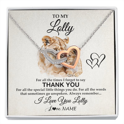 Interlocking Hearts Necklace Stainless Steel & Rose Gold Finish | 1 | Personalized To My Lolly Necklace From Granddaughter Thank You Lion Lolly Gift For Mothers Day Birthday Gift Christmas For Lolly Gift Box Message Card | siriusteestore