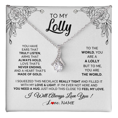 Alluring Beauty Necklace 14K White Gold Finish | 1 | Personalized To My Lolly Necklace From Grandkids Granddaughter Hold This Close Feel My Love Lolly Birthday Mothers Day Jewelry Customized Gift Box Message Card | siriusteestore