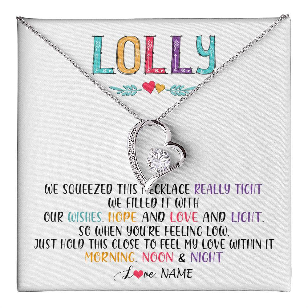 Forever Love Necklace 14K White Gold Finish | 1 | Personalized To My Lolly Necklace From Grandkids Granddaughter We Squeezed This Necklace Lolly Birthday Mothers Day Jewelry Customized Gift Box Message Card | siriusteestore