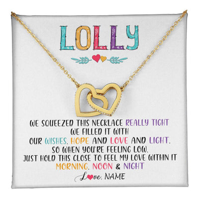 Interlocking Hearts Necklace 18K Yellow Gold Finish | 1 | Personalized To My Lolly Necklace From Grandkids Granddaughter We Squeezed This Necklace Lolly Birthday Mothers Day Jewelry Customized Gift Box Message Card | siriusteestore