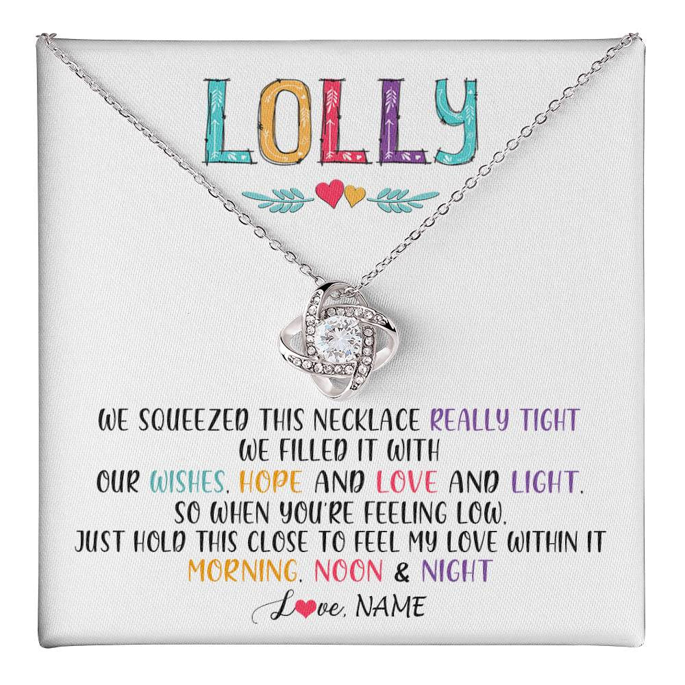 Love Knot Necklace 14K White Gold Finish | 1 | Personalized To My Lolly Necklace From Grandkids Granddaughter We Squeezed This Necklace Lolly Birthday Mothers Day Jewelry Customized Gift Box Message Card | siriusteestore