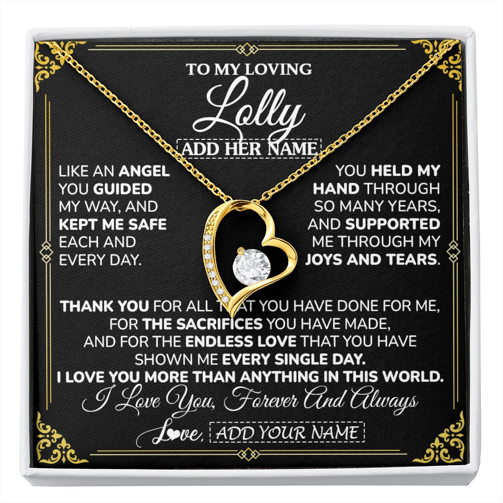 Forever Love Necklace 18K Yellow Gold Finish | 1 | Personalized To My Lolly Necklace Gifts Meaningful Gift To Lolly From Granddaughter Without You There Is No Me Mothers Day Birthday Gift Box Message Card | https://siriusteestore.