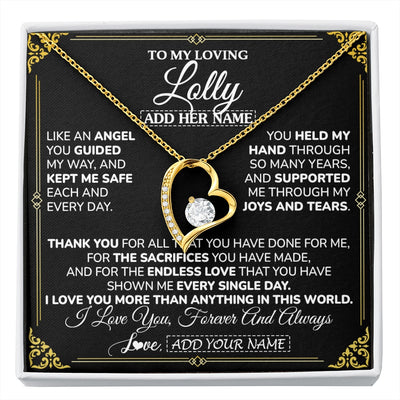 Forever Love Necklace 18K Yellow Gold Finish | 1 | Personalized To My Lolly Necklace Gifts Meaningful Gift To Lolly From Granddaughter Without You There Is No Me Mothers Day Birthday Gift Box Message Card | https://siriusteestore.