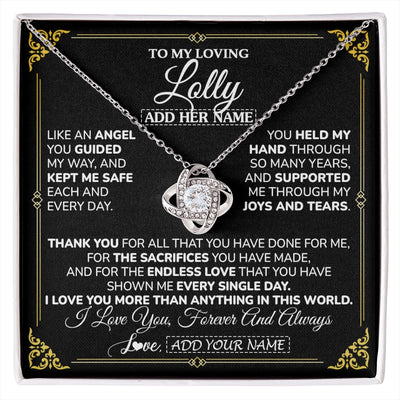 Love Knot Necklace 14K White Gold Finish | 1 | Personalized To My Lolly Necklace Gifts Meaningful Gift To Lolly From Granddaughter Without You There Is No Me Mothers Day Birthday Gift Box Message Card | https://siriusteestore.