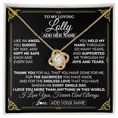 Love Knot Necklace 18K Yellow Gold Finish | 1 | Personalized To My Lolly Necklace Gifts Meaningful Gift To Lolly From Granddaughter Without You There Is No Me Mothers Day Birthday Gift Box Message Card | https://siriusteestore.