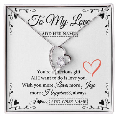 Forever Love Necklace 14K White Gold Finish | 1 | Personalized To My Love Jewelry Gifts You're A Precious Gift Romantic Necklace For Girlfriend Wife Birthday Christmas Valentines Custom Gift Box Message Card | https://siriusteestore.