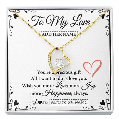 Forever Love Necklace 18K Yellow Gold Finish | 1 | Personalized To My Love Jewelry Gifts You're A Precious Gift Romantic Necklace For Girlfriend Wife Birthday Christmas Valentines Custom Gift Box Message Card | https://siriusteestore.
