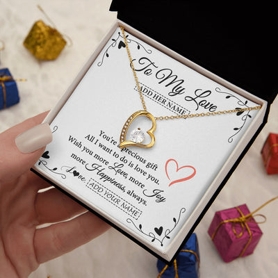 Forever Love Necklace 18K Yellow Gold Finish | 2 | Personalized To My Love Jewelry Gifts You're A Precious Gift Romantic Necklace For Girlfriend Wife Birthday Christmas Valentines Custom Gift Box Message Card | https://siriusteestore.