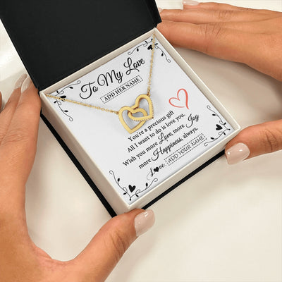 Interlocking Hearts Necklace 18K Yellow Gold Finish | 2 | Personalized To My Love Jewelry Gifts You're A Precious Gift Romantic Necklace For Girlfriend Wife Birthday Christmas Valentines Custom Gift Box Message Card | https://siriusteestore.