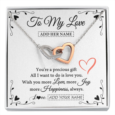 Interlocking Hearts Necklace Stainless Steel & Rose Gold Finish | 1 | Personalized To My Love Jewelry Gifts You're A Precious Gift Romantic Necklace For Girlfriend Wife Birthday Christmas Valentines Custom Gift Box Message Card | https://siriusteestore.