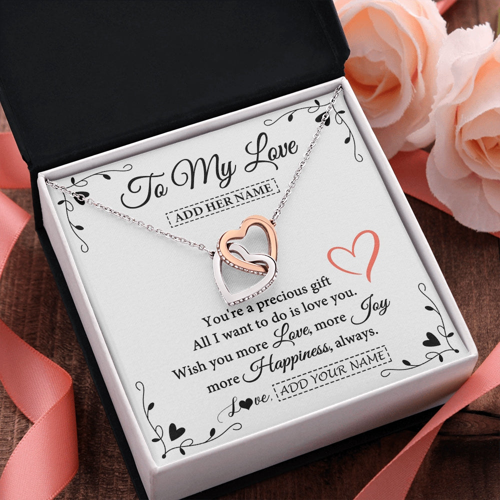 Interlocking Hearts Necklace Stainless Steel & Rose Gold Finish | 2 | Personalized To My Love Jewelry Gifts You're A Precious Gift Romantic Necklace For Girlfriend Wife Birthday Christmas Valentines Custom Gift Box Message Card | https://siriusteestore.