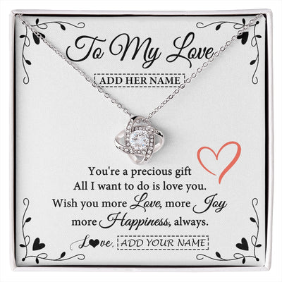 Love Knot Necklace 14K White Gold Finish | 1 | Personalized To My Love Jewelry Gifts You're A Precious Gift Romantic Necklace For Girlfriend Wife Birthday Christmas Valentines Custom Gift Box Message Card | https://siriusteestore.