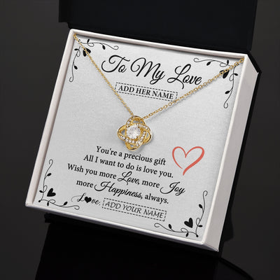 Love Knot Necklace 18K Yellow Gold Finish | 2 | Personalized To My Love Jewelry Gifts You're A Precious Gift Romantic Necklace For Girlfriend Wife Birthday Christmas Valentines Custom Gift Box Message Card | https://siriusteestore.