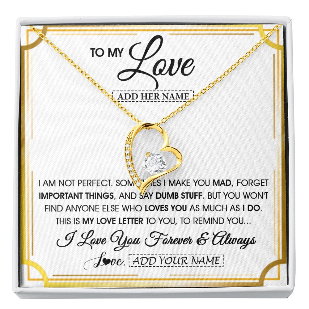 Forever Love Necklace 18K Yellow Gold Finish | 1 | Personalized To My Love Necklace For Women Love Letter Romatic Gifts For Her Wife Gift From Husband Girlfriend Birthday Valentines Custom Gift Box Message Card | https://siriusteestore.