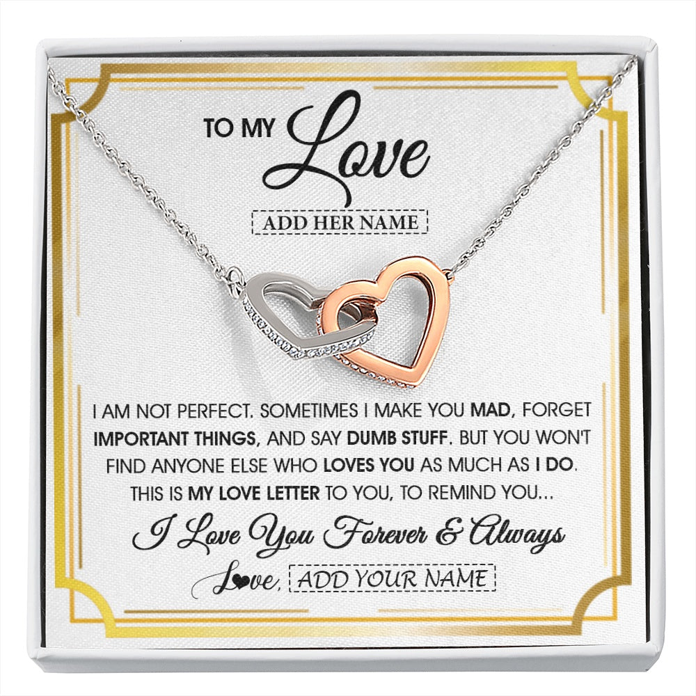 Interlocking Hearts Necklace Stainless Steel & Rose Gold Finish | 1 | Personalized To My Love Necklace For Women Love Letter Romatic Gifts For Her Wife Gift From Husband Girlfriend Birthday Valentines Custom Gift Box Message Card | https://siriusteestore.
