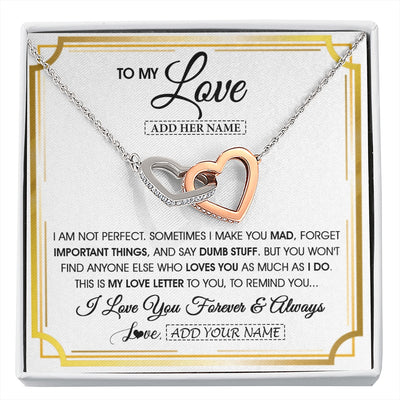 Interlocking Hearts Necklace Stainless Steel & Rose Gold Finish | 1 | Personalized To My Love Necklace For Women Love Letter Romatic Gifts For Her Wife Gift From Husband Girlfriend Birthday Valentines Custom Gift Box Message Card | https://siriusteestore.