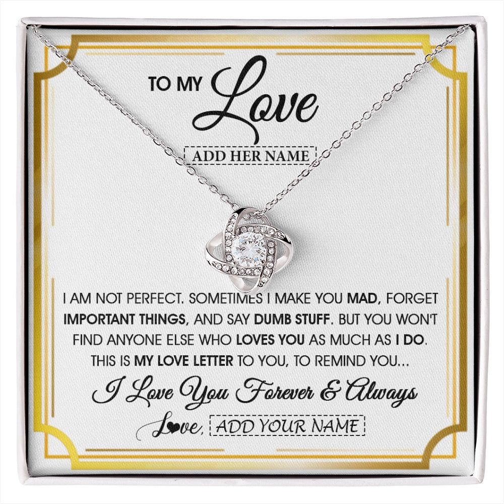 Love Knot Necklace 14K White Gold Finish | 1 | Personalized To My Love Necklace For Women Love Letter Romatic Gifts For Her Wife Gift From Husband Girlfriend Birthday Valentines Custom Gift Box Message Card | https://siriusteestore.