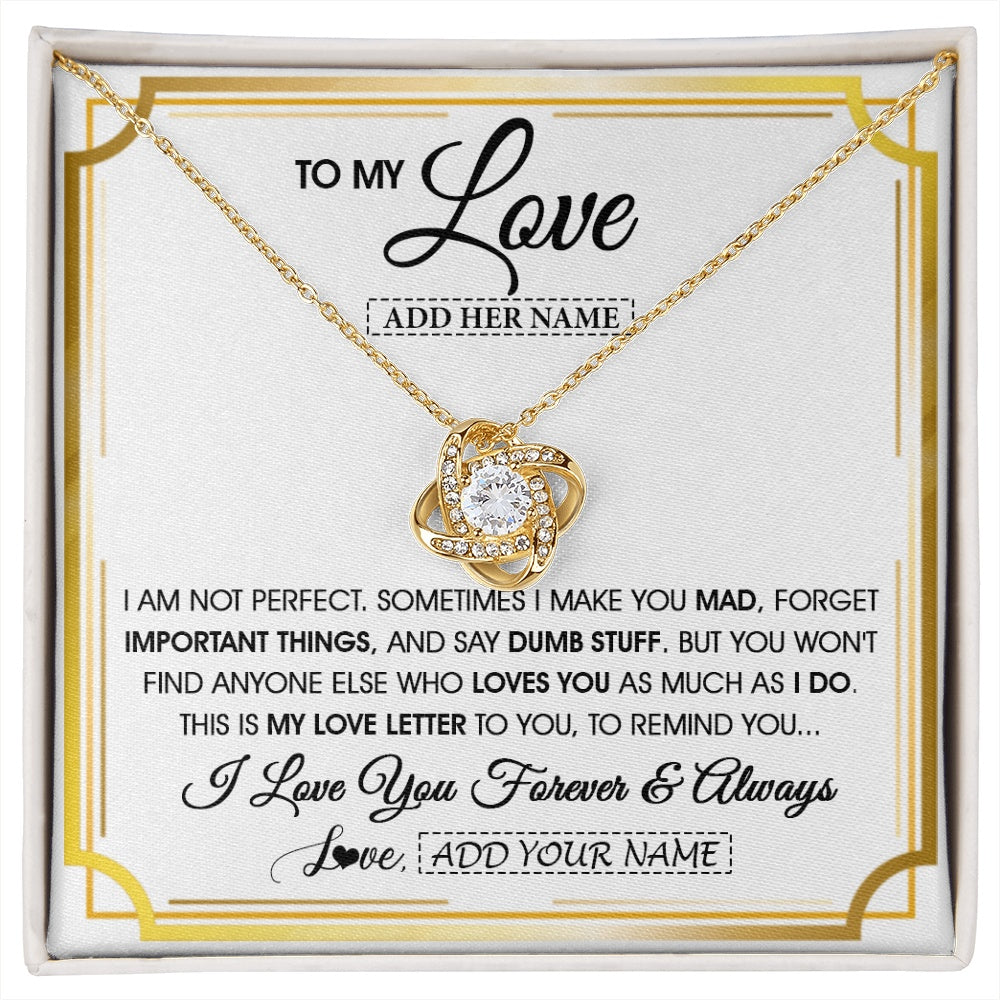 Love Knot Necklace 18K Yellow Gold Finish | 1 | Personalized To My Love Necklace For Women Love Letter Romatic Gifts For Her Wife Gift From Husband Girlfriend Birthday Valentines Custom Gift Box Message Card | https://siriusteestore.