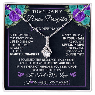 Alluring Beauty Necklace 14K White Gold Finish | 1 | Personalized To My Lovely Bonus Daughter Necklace Gift From Stepdad Feel My Love Stepdaughter Birthday Gift Mother's Day Christmas Gift Box Message Card | siriusteestore.myshopify