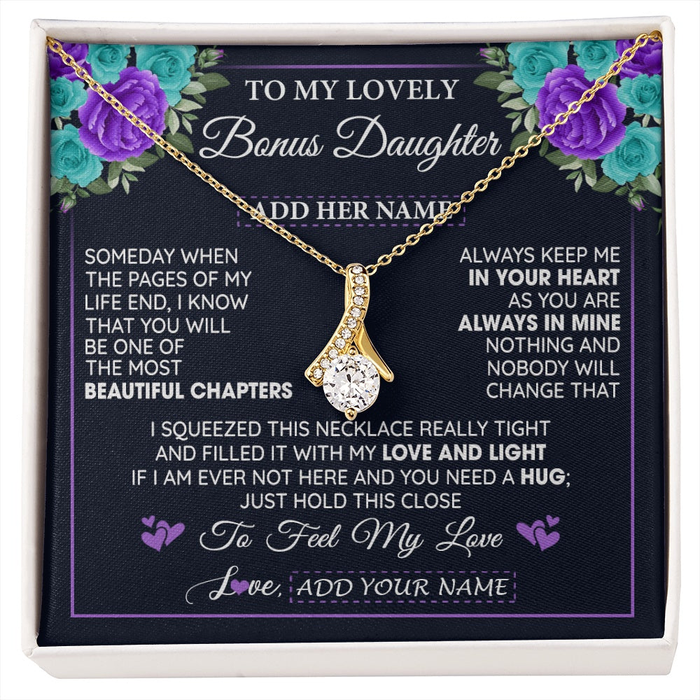 Alluring Beauty Necklace 18K Yellow Gold Finish | 1 | Personalized To My Lovely Bonus Daughter Necklace Gift From Stepdad Feel My Love Stepdaughter Birthday Gift Mother's Day Christmas Gift Box Message Card | siriusteestore.myshopify