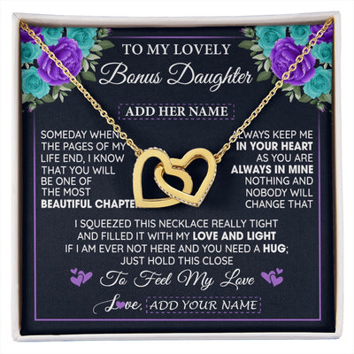 Interlocking Hearts Necklace 18K Yellow Gold Finish | 1 | Personalized To My Lovely Bonus Daughter Necklace Gift From Stepdad Feel My Love Stepdaughter Birthday Gift Mother's Day Christmas Gift Box Message Card | siriusteestore.myshopify