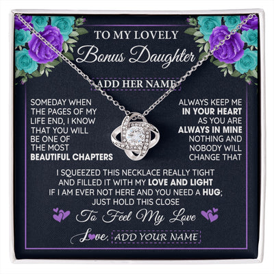 Love Knot Necklace 14K White Gold Finish | 1 | Personalized To My Lovely Bonus Daughter Necklace Gift From Stepdad Feel My Love Stepdaughter Birthday Gift Mother's Day Christmas Gift Box Message Card | siriusteestore.myshopify
