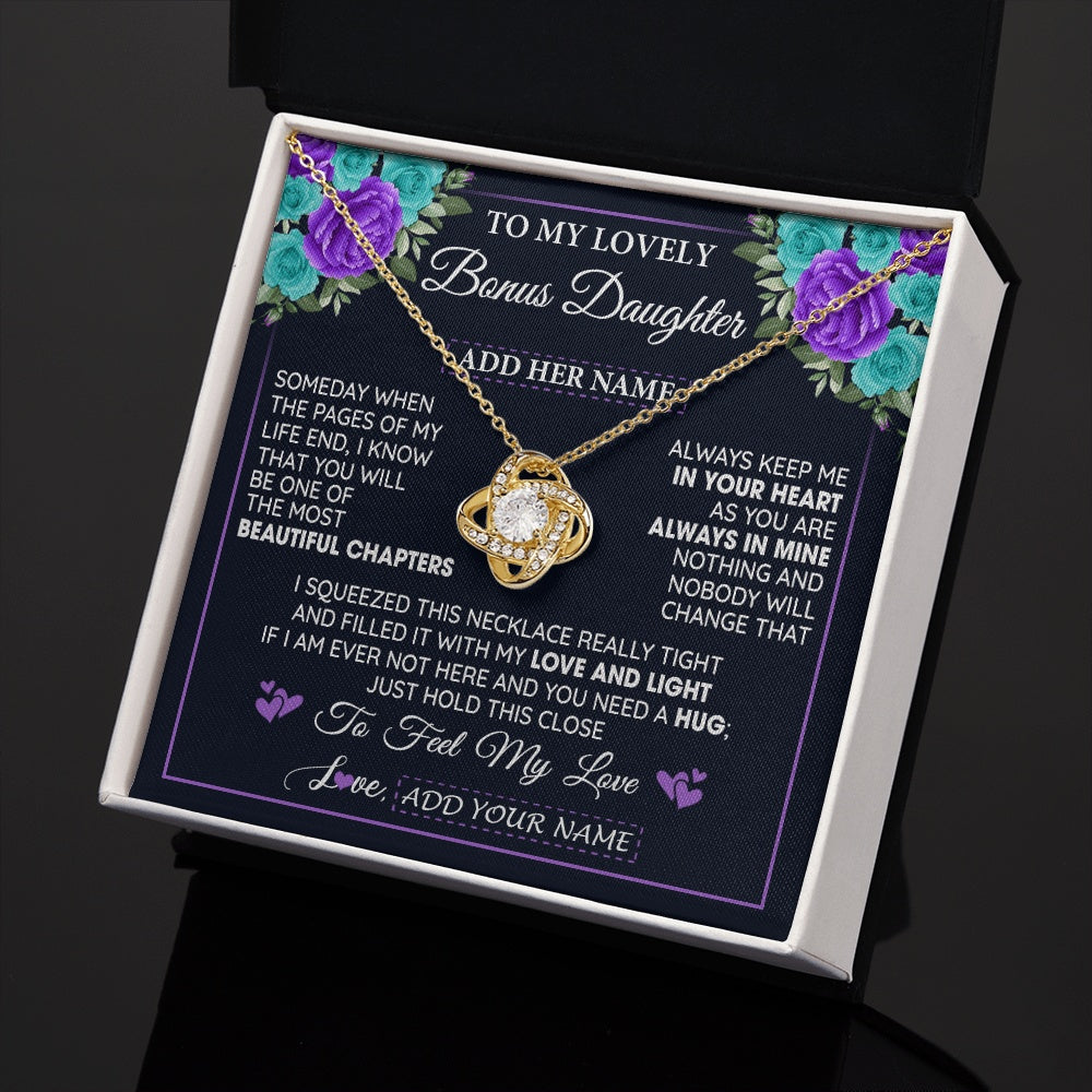 Love Knot Necklace 18K Yellow Gold Finish | 2 | Personalized To My Lovely Bonus Daughter Necklace Gift From Stepdad Feel My Love Stepdaughter Birthday Gift Mother's Day Christmas Gift Box Message Card | siriusteestore.myshopify