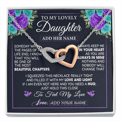 Interlocking Hearts Necklace Stainless Steel & Rose Gold Finish | 1 | Personalized To My Lovely Daughter Necklace Gift From Mom Dad Mother Father Feel My Love Daughter Birthday Gift Mother's Day Christmas Gift Box Message Card | siriusteestore.myshopify