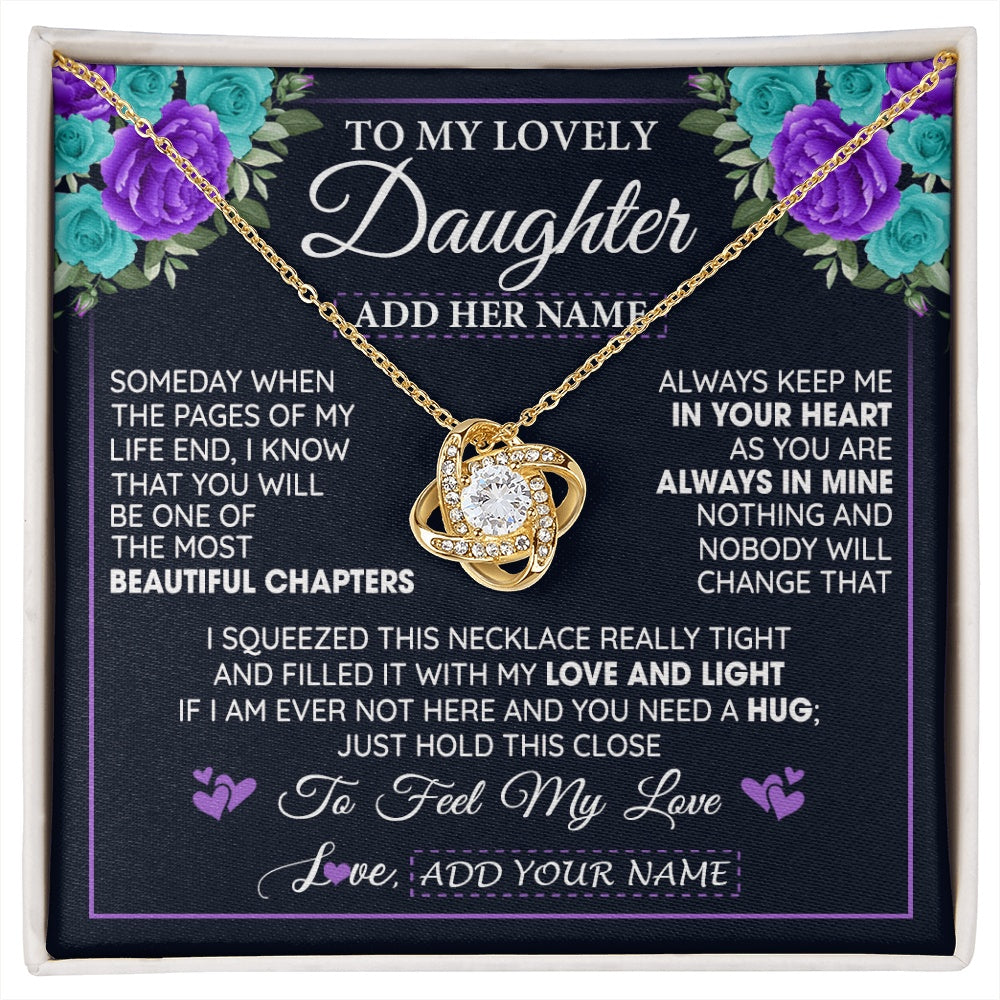 Love Knot Necklace 18K Yellow Gold Finish | 1 | Personalized To My Lovely Daughter Necklace Gift From Mom Dad Mother Father Feel My Love Daughter Birthday Gift Mother's Day Christmas Gift Box Message Card | siriusteestore.myshopify