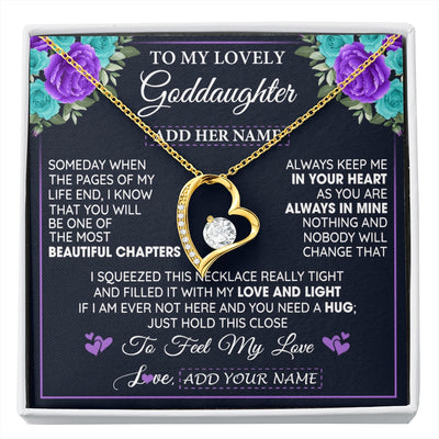Forever Love Necklace 18K Yellow Gold Finish | 1 | Personalized To My Lovely Goddaughter Necklace Gift From Godmother Uncle Feel My Love Goddaughter Birthday Gift Mother's Day Christmas Gift Box Message Card | siriusteestore.myshopify