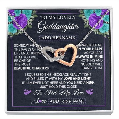 Interlocking Hearts Necklace Stainless Steel & Rose Gold Finish | 1 | Personalized To My Lovely Goddaughter Necklace Gift From Godmother Uncle Feel My Love Goddaughter Birthday Gift Mother's Day Christmas Gift Box Message Card | siriusteestore.myshopify