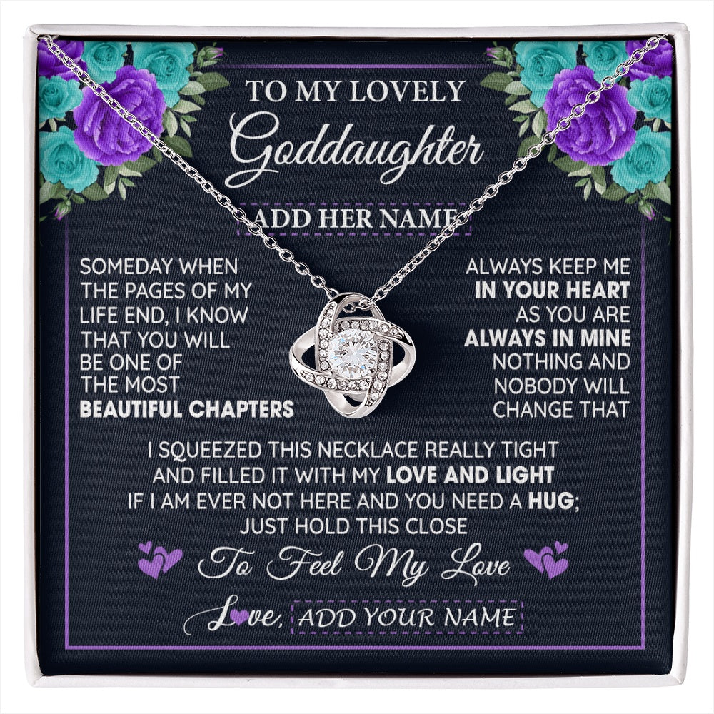 Love Knot Necklace 14K White Gold Finish | 1 | Personalized To My Lovely Goddaughter Necklace Gift From Godmother Uncle Feel My Love Goddaughter Birthday Gift Mother's Day Christmas Gift Box Message Card | siriusteestore.myshopify