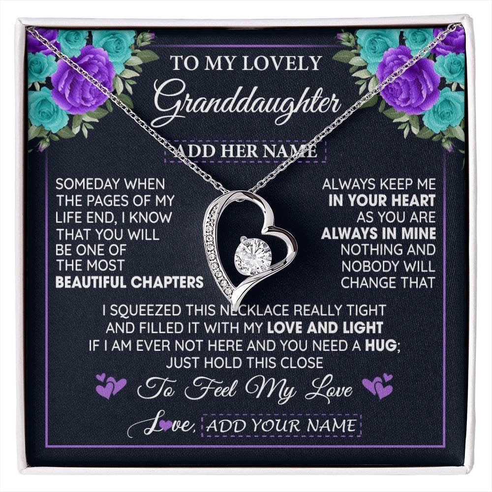 Forever Love Necklace 14K White Gold Finish | 1 | Personalized To My Lovely Granddaughter Necklace Gift From Granparents Feel My Love Granddaughter Birthday Gift Mother's Day Christmas Gift Box Message Card | siriusteestore.myshopify