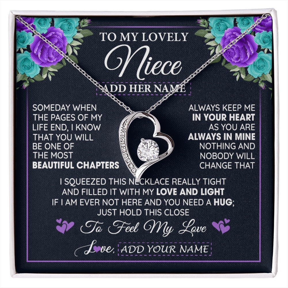 Forever Love Necklace 14K White Gold Finish | 1 | Personalized To My Lovely Niece Necklace Gift From Uncle Aunt Feel My Love Niece Birthday Gift Mother's Day Christmas Customized Gift Box Message Card | siriusteestore.myshopify
