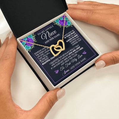 Interlocking Hearts Necklace 18K Yellow Gold Finish | 2 | Personalized To My Lovely Niece Necklace Gift From Uncle Aunt Feel My Love Niece Birthday Gift Mother's Day Christmas Customized Gift Box Message Card | siriusteestore.myshopify