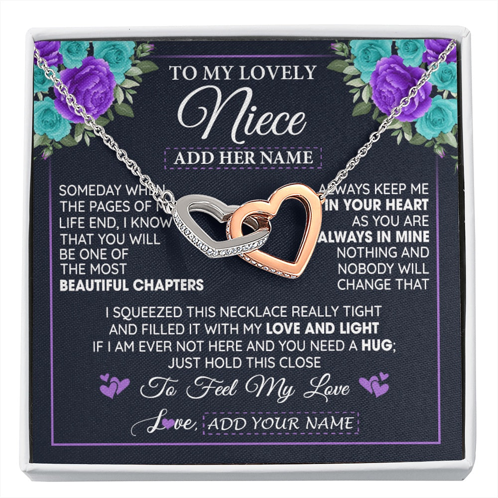 Interlocking Hearts Necklace Stainless Steel & Rose Gold Finish | 1 | Personalized To My Lovely Niece Necklace Gift From Uncle Aunt Feel My Love Niece Birthday Gift Mother's Day Christmas Customized Gift Box Message Card | siriusteestore.myshopify