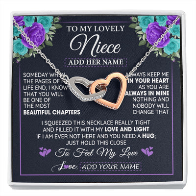 Interlocking Hearts Necklace Stainless Steel & Rose Gold Finish | 1 | Personalized To My Lovely Niece Necklace Gift From Uncle Aunt Feel My Love Niece Birthday Gift Mother's Day Christmas Customized Gift Box Message Card | siriusteestore.myshopify