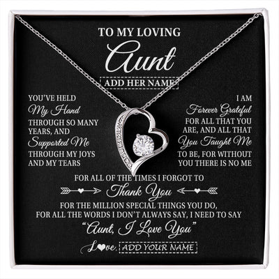 Forever Love Necklace 14K White Gold Finish | 1 | Personalized To My Loving Aunt Necklace From Niece You've Help My Hand Aunt Gift From Nephew Aunt Birthday Gifts Mothers Day Custom Gift Box Message Card | https://siriusteestore.