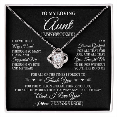 Love Knot Necklace 14K White Gold Finish | 1 | Personalized To My Loving Aunt Necklace From Niece You've Help My Hand Aunt Gift From Nephew Aunt Birthday Gifts Mothers Day Custom Gift Box Message Card | https://siriusteestore.