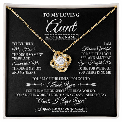 Love Knot Necklace 18K Yellow Gold Finish | 1 | Personalized To My Loving Aunt Necklace From Niece You've Help My Hand Aunt Gift From Nephew Aunt Birthday Gifts Mothers Day Custom Gift Box Message Card | https://siriusteestore.