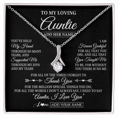 Alluring Beauty Necklace 14K White Gold Finish | 1 | Personalized To My Loving Auntie Necklace From Niece You've Help My Hand Auntie Gift From Nephew Auntie Birthday Gifts Mothers Day Custom Gift Box Message Card | https://siriusteestore.