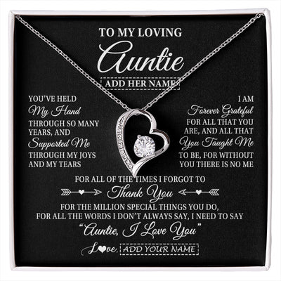 Forever Love Necklace 14K White Gold Finish | 1 | Personalized To My Loving Auntie Necklace From Niece You've Help My Hand Auntie Gift From Nephew Auntie Birthday Gifts Mothers Day Custom Gift Box Message Card | https://siriusteestore.